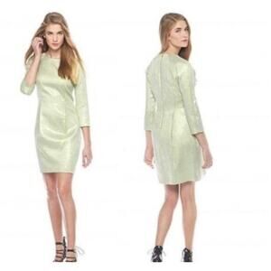 Rachel Roy Dress Womens 0 Green Metallic Jacquard Mini Sheath